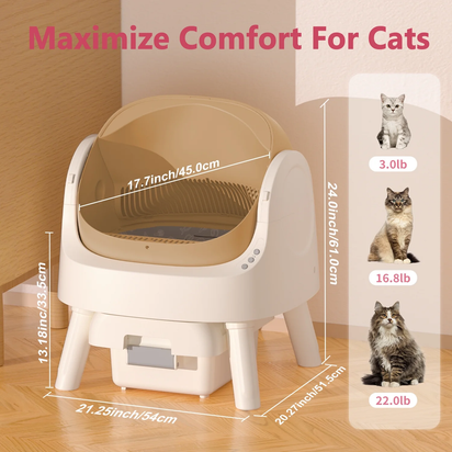 Automatic Cat Litter Box Self-Cleaning with Safety Protection, Mat and Trash Bags Included, Brown