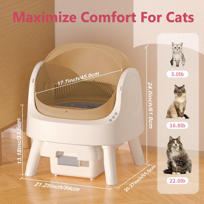 Automatic Cat Litter Box Self-Cleaning with Safety Protection, Mat and Trash Bags Included, Brown