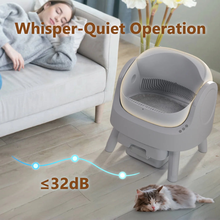 Automatic Cat Litter Box Self-Cleaning with Safety Protection, Mat and Trash Bags Included, Steel