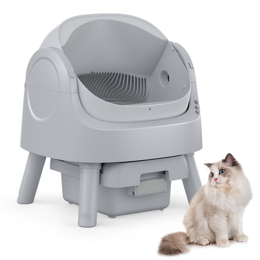 Automatic Cat Litter Box Self-Cleaning with Safety Protection, Mat and Trash Bags Included, Steel