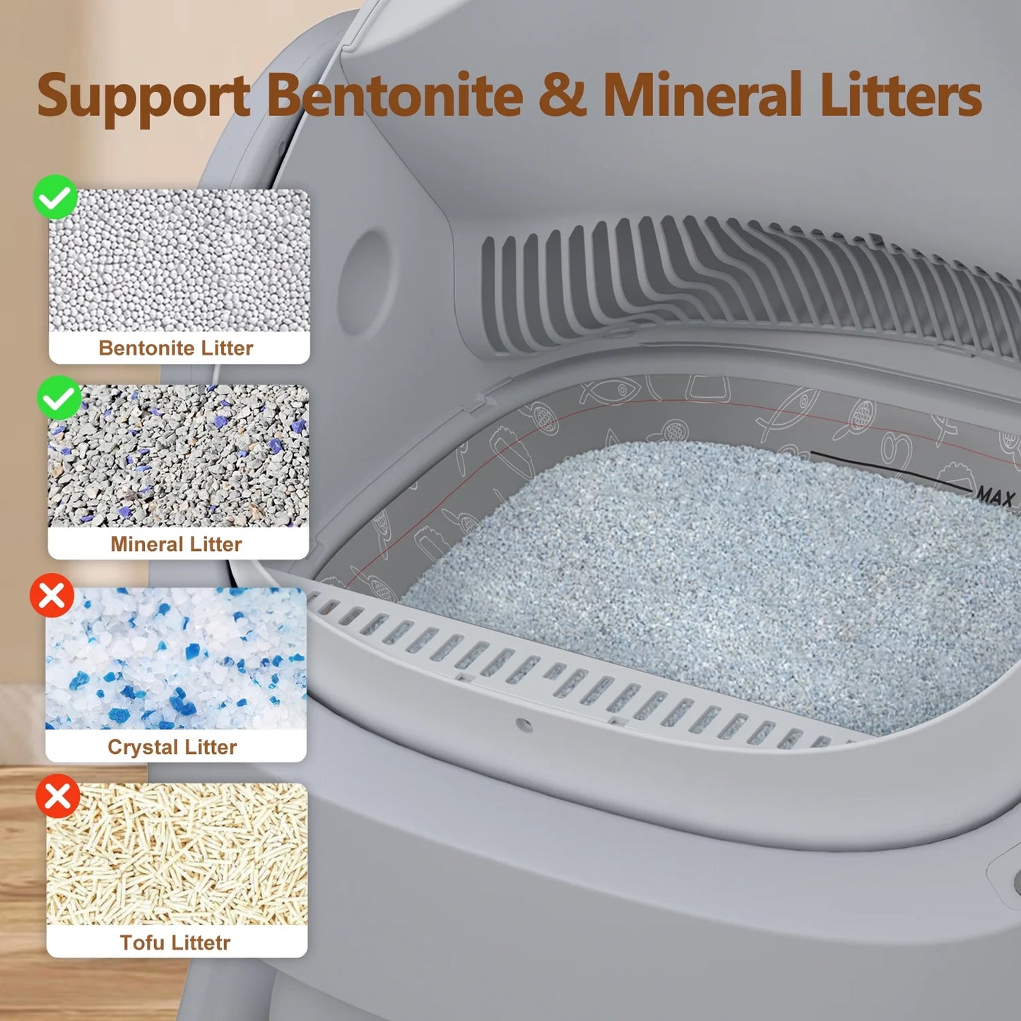 Automatic Cat Litter Box Self-Cleaning with Safety Protection, Mat and Trash Bags Included, Steel