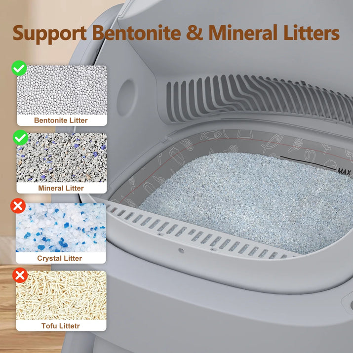 Automatic Cat Litter Box Self-Cleaning with Safety Protection, Mat and Trash Bags Included, Steel