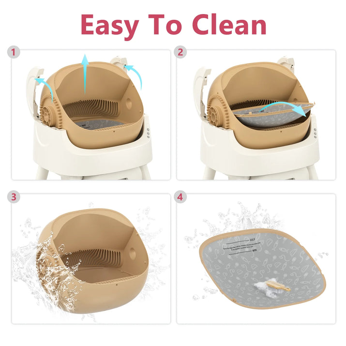 Automatic Cat Litter Box Self-Cleaning with Safety Protection, Mat and Trash Bags Included, Brown