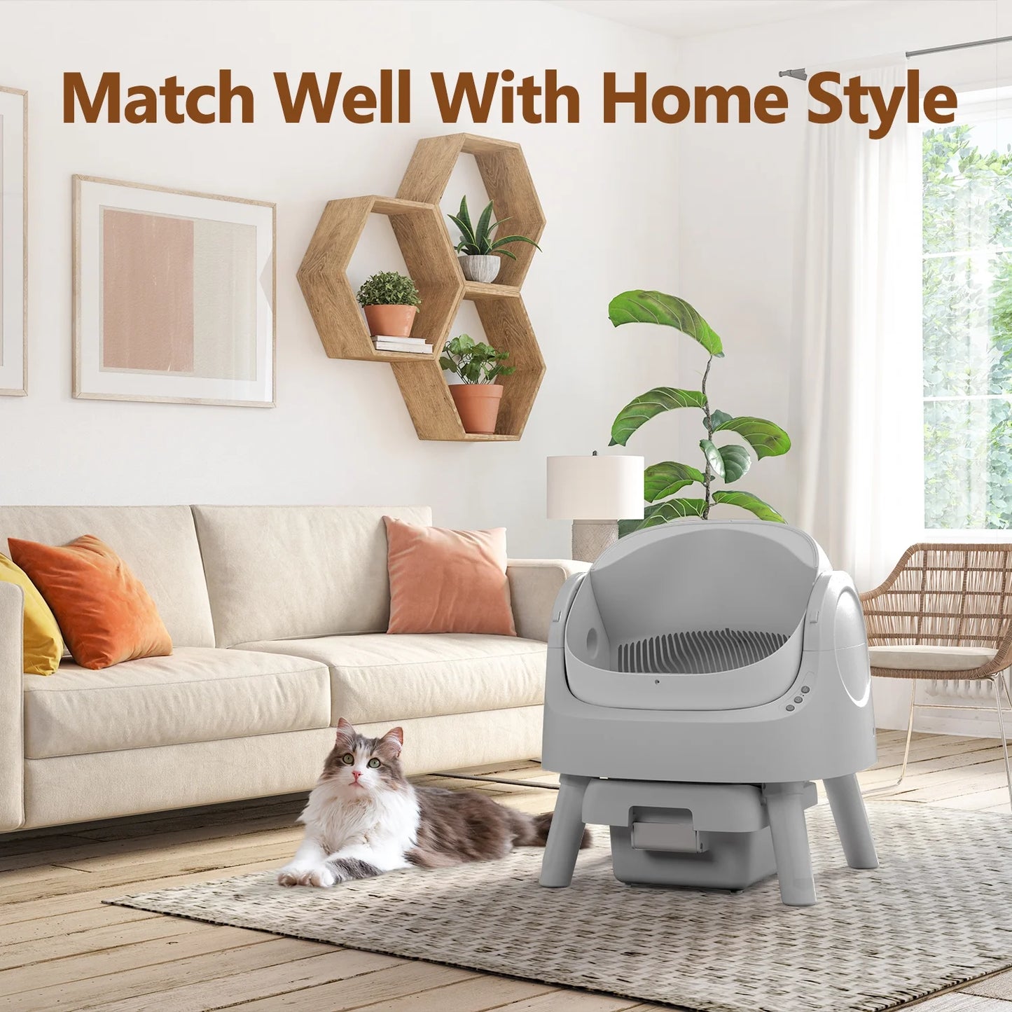 Automatic Cat Litter Box Self-Cleaning with Safety Protection, Mat and Trash Bags Included, Steel