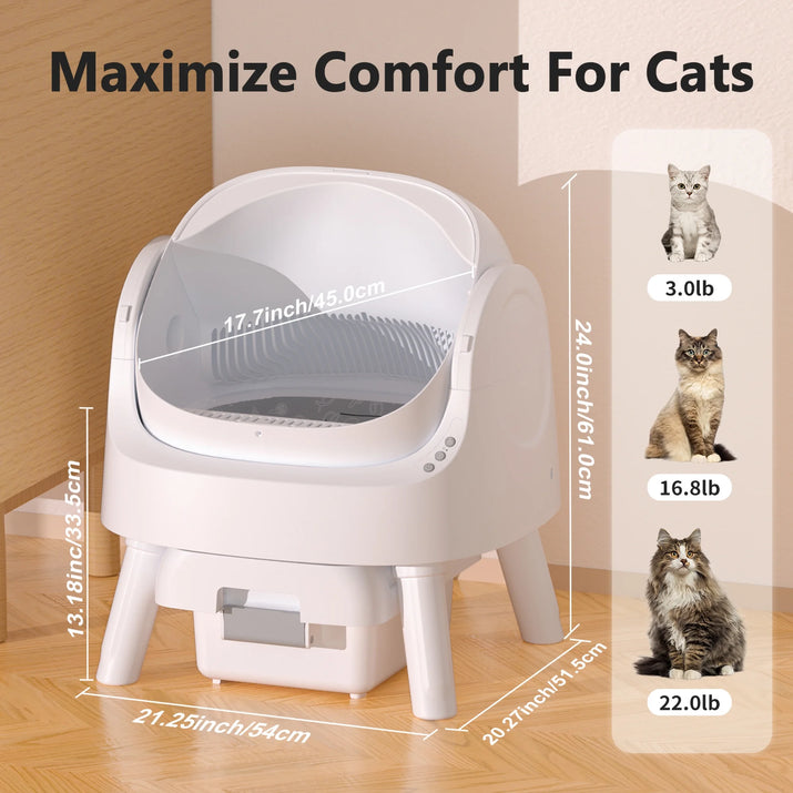 Automatic Cat Litter Box Self-Cleaning with Safety Protection, Mat and Trash Bags Included, White
