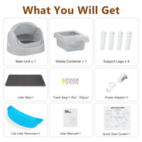 Automatic Cat Litter Box Self-Cleaning with Safety Protection, Mat and Trash Bags Included, Steel