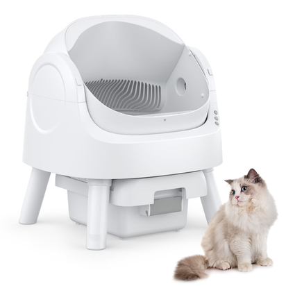 Automatic Cat Litter Box Self-Cleaning with Safety Protection, Mat and Trash Bags Included, White