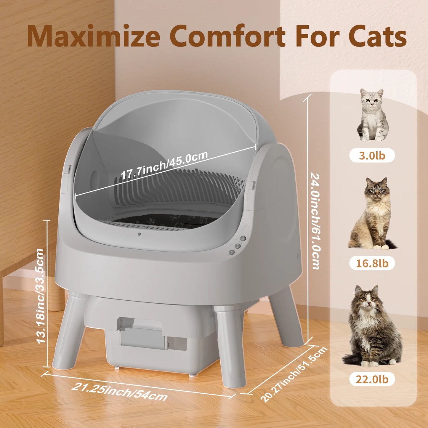 Automatic Cat Litter Box Self-Cleaning with Safety Protection, Mat and Trash Bags Included, Steel