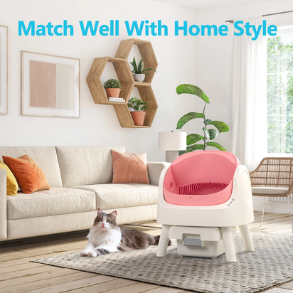 Automatic Cat Litter Box Self-Cleaning with Safety Protection, Mat and Trash Bags Included, Pink