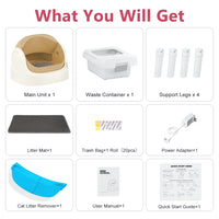 Automatic Cat Litter Box Self-Cleaning with Safety Protection, Mat and Trash Bags Included, Brown