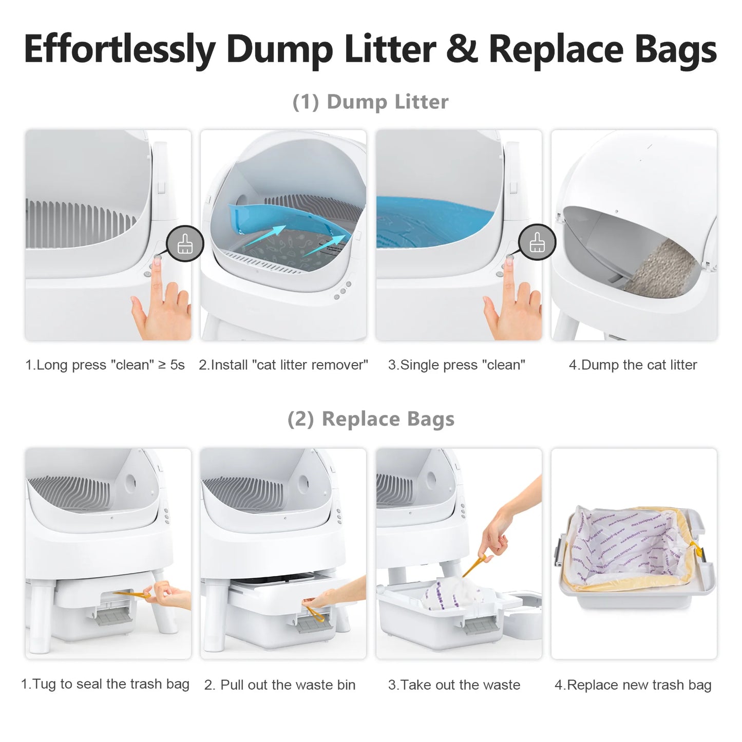 Automatic Cat Litter Box Self-Cleaning with Safety Protection, Mat and Trash Bags Included, White