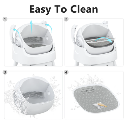 Automatic Cat Litter Box Self-Cleaning with Safety Protection, Mat and Trash Bags Included, White