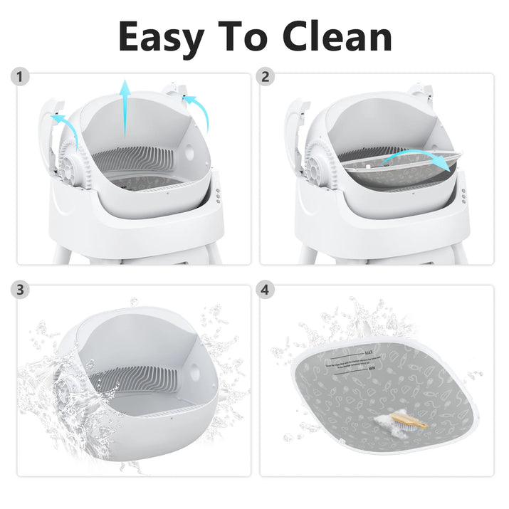 Automatic Cat Litter Box Self-Cleaning with Safety Protection, Mat and Trash Bags Included, White