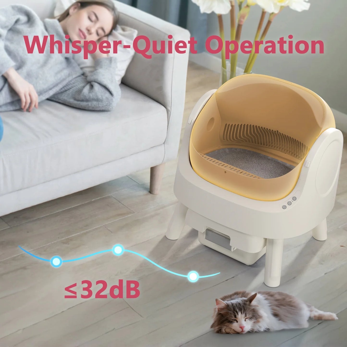 Automatic Cat Litter Box Self-Cleaning with Safety Protection, Mat and Trash Bags Included, Brown