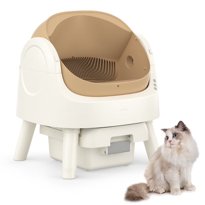 Automatic Cat Litter Box Self-Cleaning with Safety Protection, Mat and Trash Bags Included, Brown