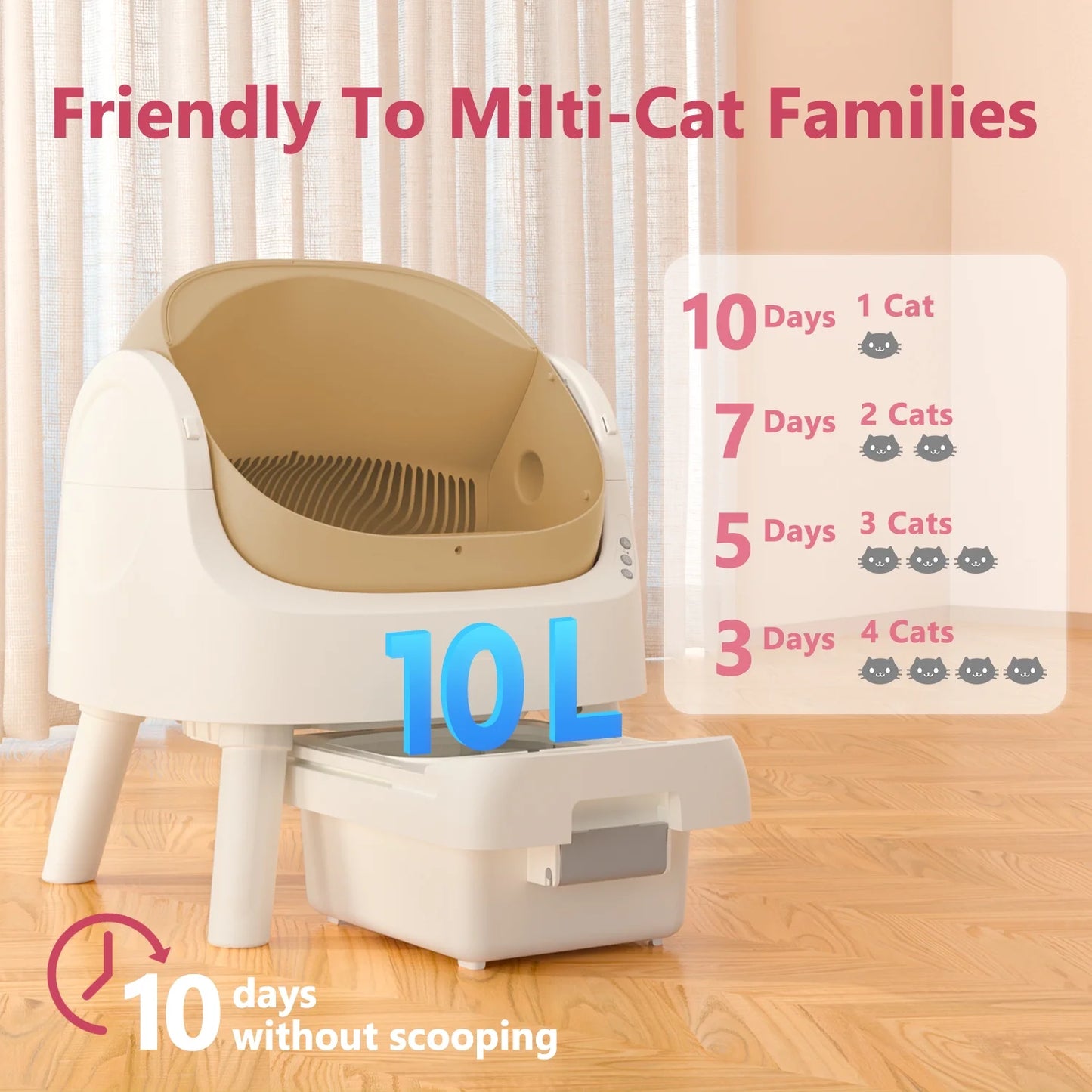 Automatic Cat Litter Box Self-Cleaning with Safety Protection, Mat and Trash Bags Included, Brown