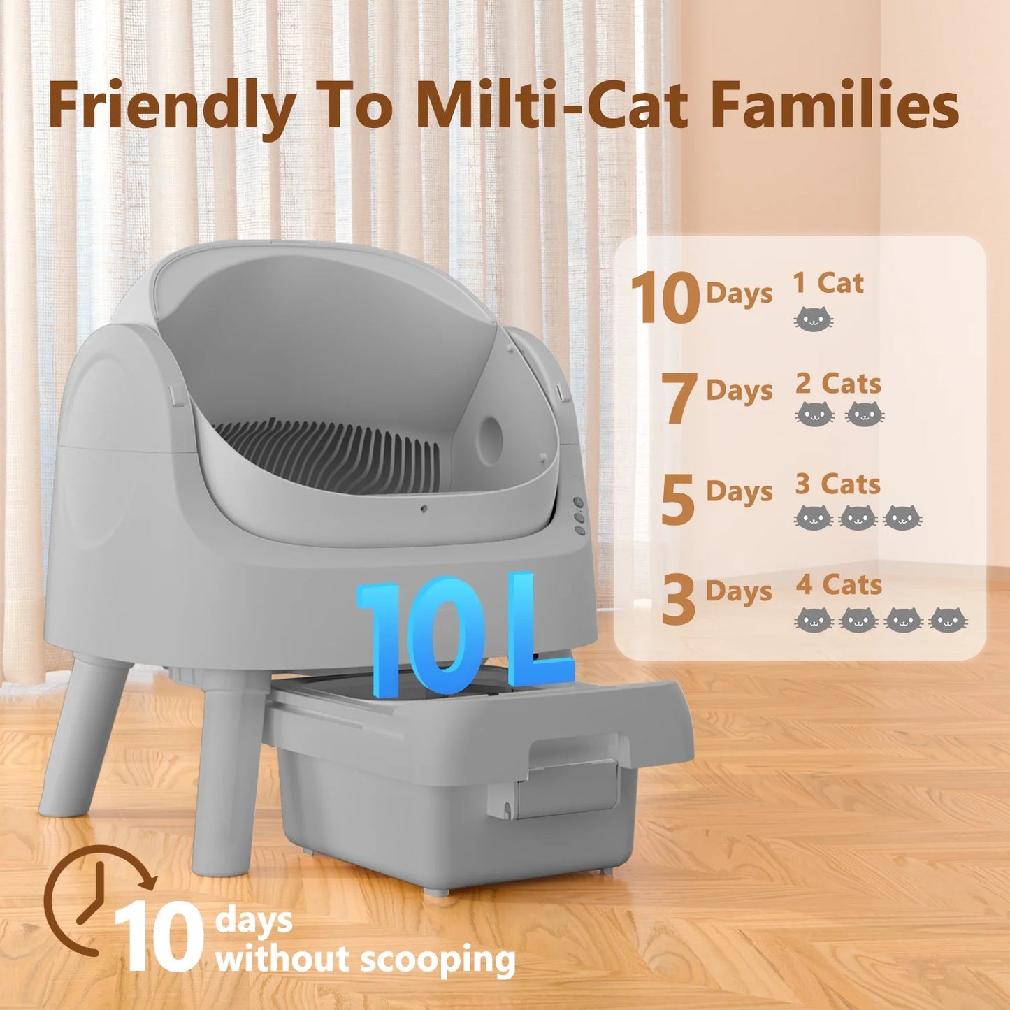 Automatic Cat Litter Box Self-Cleaning with Safety Protection, Mat and Trash Bags Included, Steel