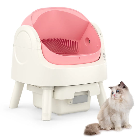 Automatic Cat Litter Box Self-Cleaning with Safety Protection, Mat and Trash Bags Included, Pink