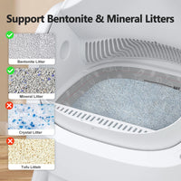 Automatic Cat Litter Box Self-Cleaning with Safety Protection, Mat and Trash Bags Included, White